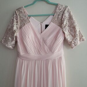 Adrianna papell dusty Pink Dress bridesmaid wedding lace and rouching size 6